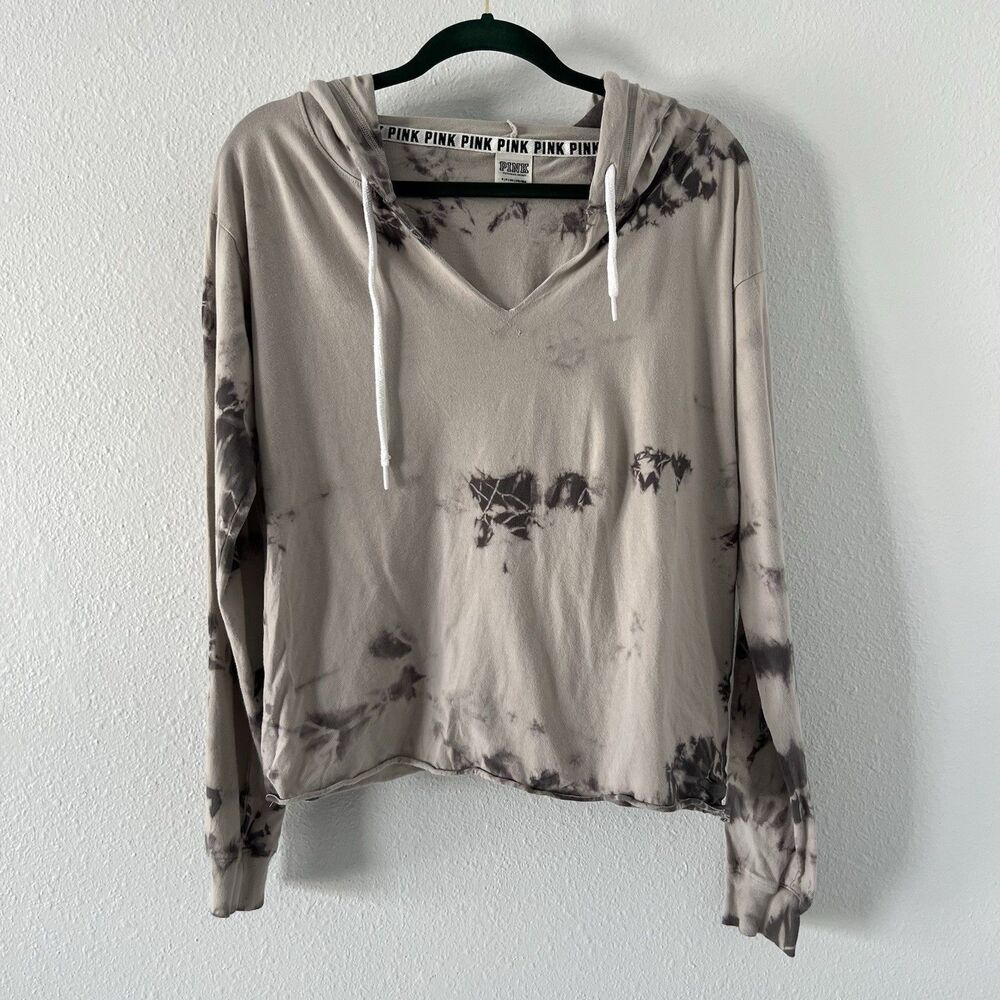 Pink Victorias Secret Hoodie Small Tie Dye Gray Lightweight Grunge